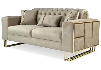 Canapé d'angle capitonné en velours beige | Ribella