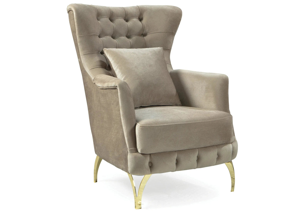 Canapé design capitonné velours beige et métal doré | Ribella