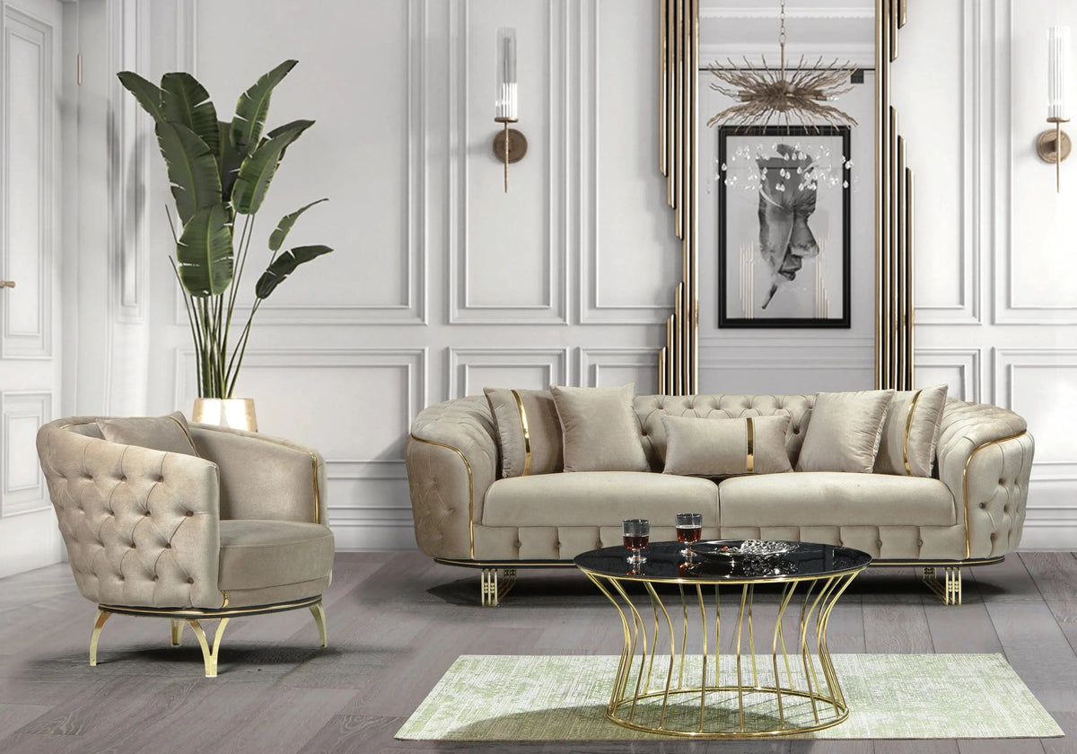 canape turc capitonne velours beige dore paris - Vue 6 - KOORIS