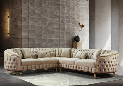 canape angle capitonne velours beige chesterfield paris - Vue 1 - KOORIS