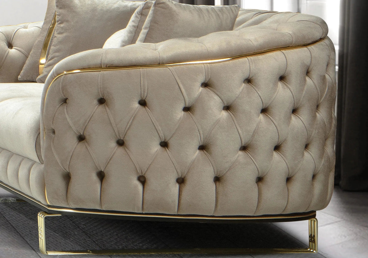 canape turc capitonne velours beige dore paris - Vue 8 - KOORIS