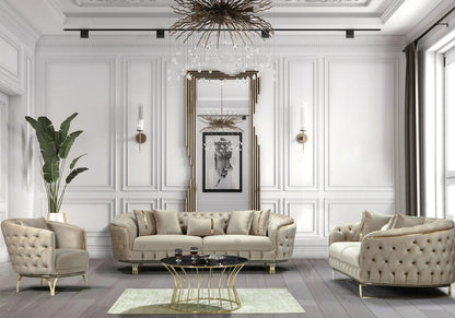 canape turc capitonne velours beige dore paris - Vue 2 - KOORIS