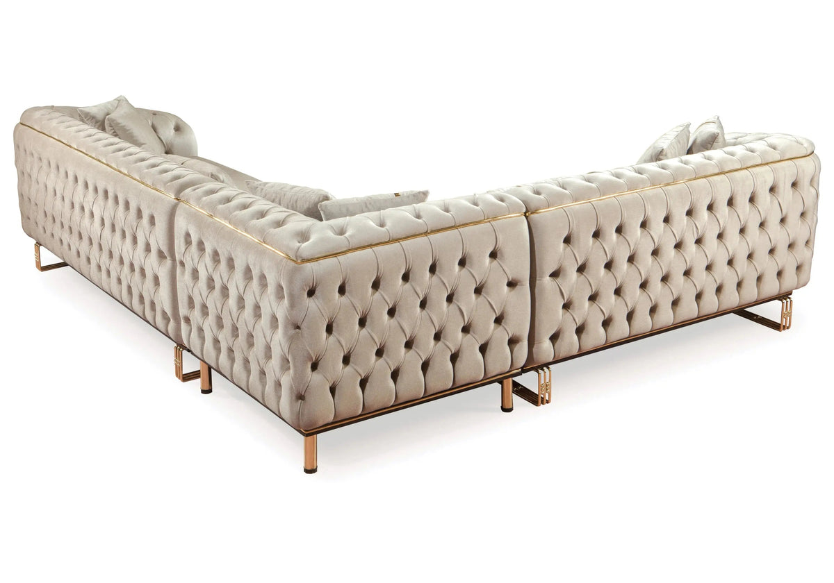 canape angle capitonne velours beige chesterfield paris - Vue 8 - KOORIS