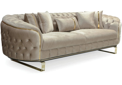 canape turc capitonne velours beige dore paris - Vue 3 - KOORIS