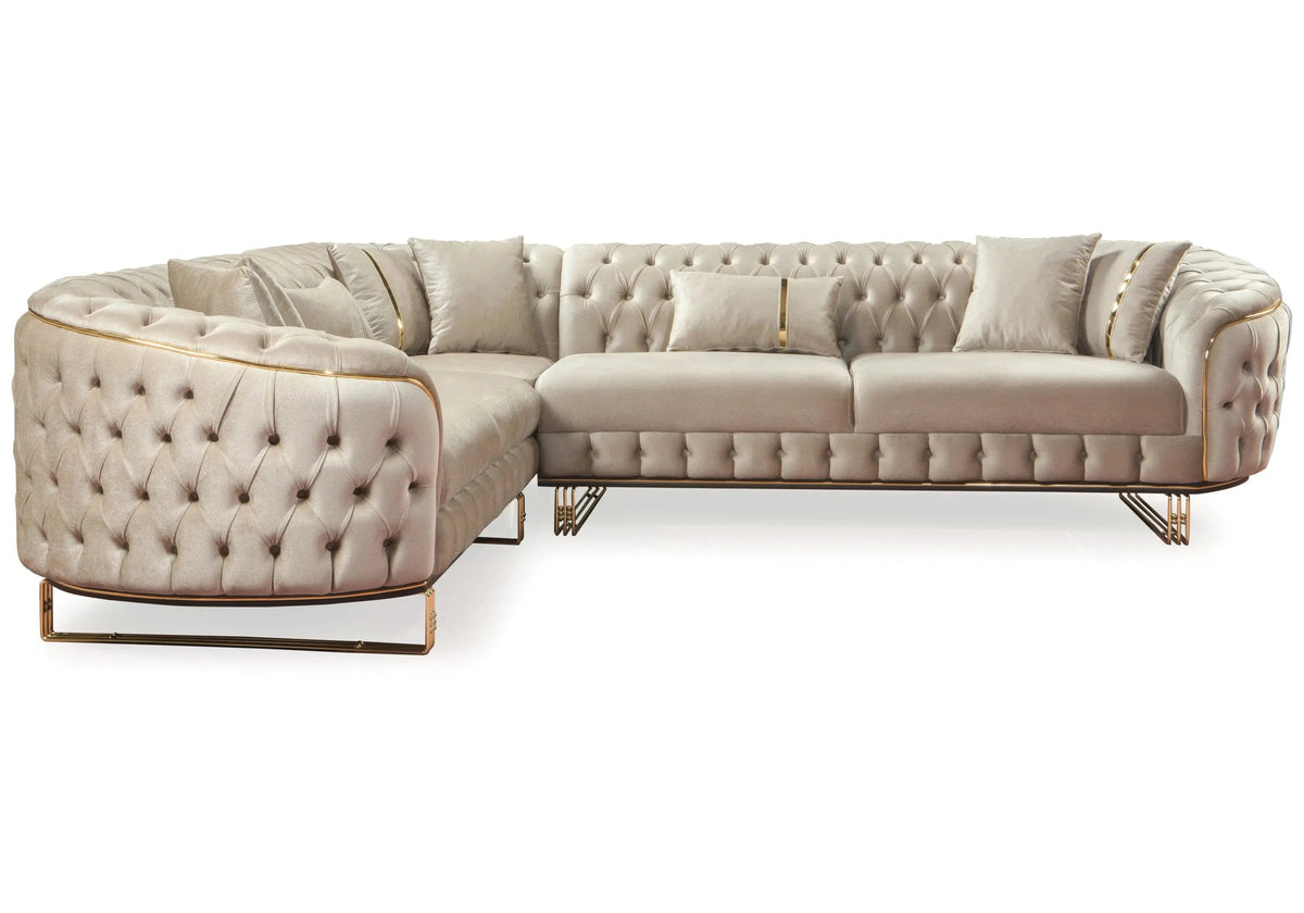 canape angle capitonne velours beige chesterfield paris - Vue 2 - KOORIS