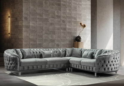 canape angle capitonne velours gris dore chesterfield paris - Vue 1 - KOORIS
