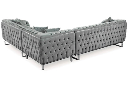 canape chesterfield velours gris argent paris - Vue 12 - KOORIS