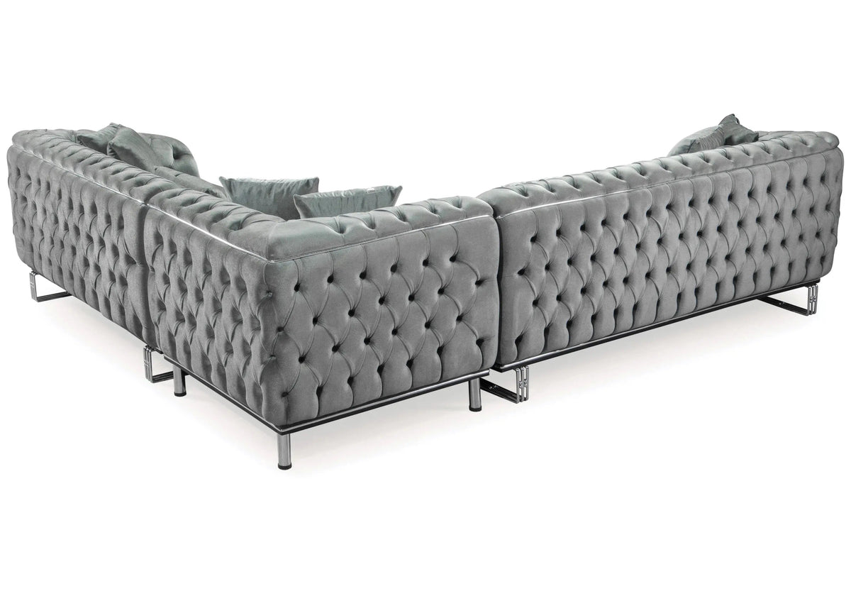 canape angle capitonne velours gris dore chesterfield paris - Vue 8 - KOORIS