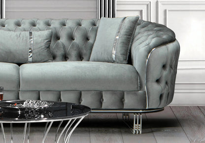 canape chesterfield velours gris argent paris - Vue 8 - KOORIS