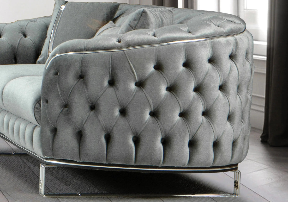 canape angle capitonne velours gris dore chesterfield paris - Vue 10 - KOORIS