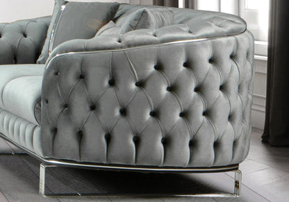 canape angle capitonne velours gris dore chesterfield paris - Vue 10 - KOORIS