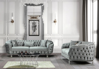 canape chesterfield velours gris argent paris - Vue 11 - KOORIS