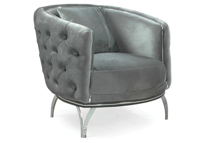 canape chesterfield velours gris argent paris - Vue 7 - KOORIS