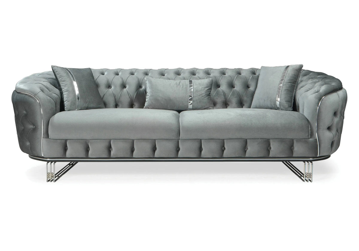 canape chesterfield velours gris argent paris - Vue 5 - KOORIS