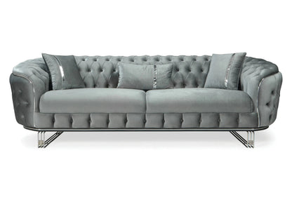 canape chesterfield velours gris argent paris - Vue 5 - KOORIS