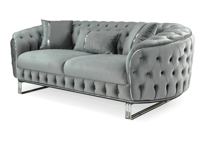 canape chesterfield velours gris argent paris - Vue 6 - KOORIS