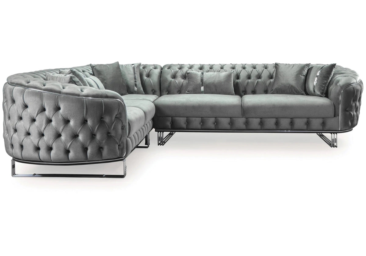 canape chesterfield velours gris argent paris - Vue 3 - KOORIS