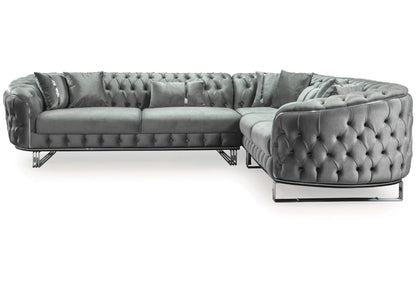 canape chesterfield velours gris argent paris - Vue 4 - KOORIS