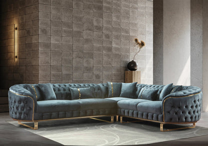canape chesterfield velours anthracite dore paris - Vue 8 - KOORIS