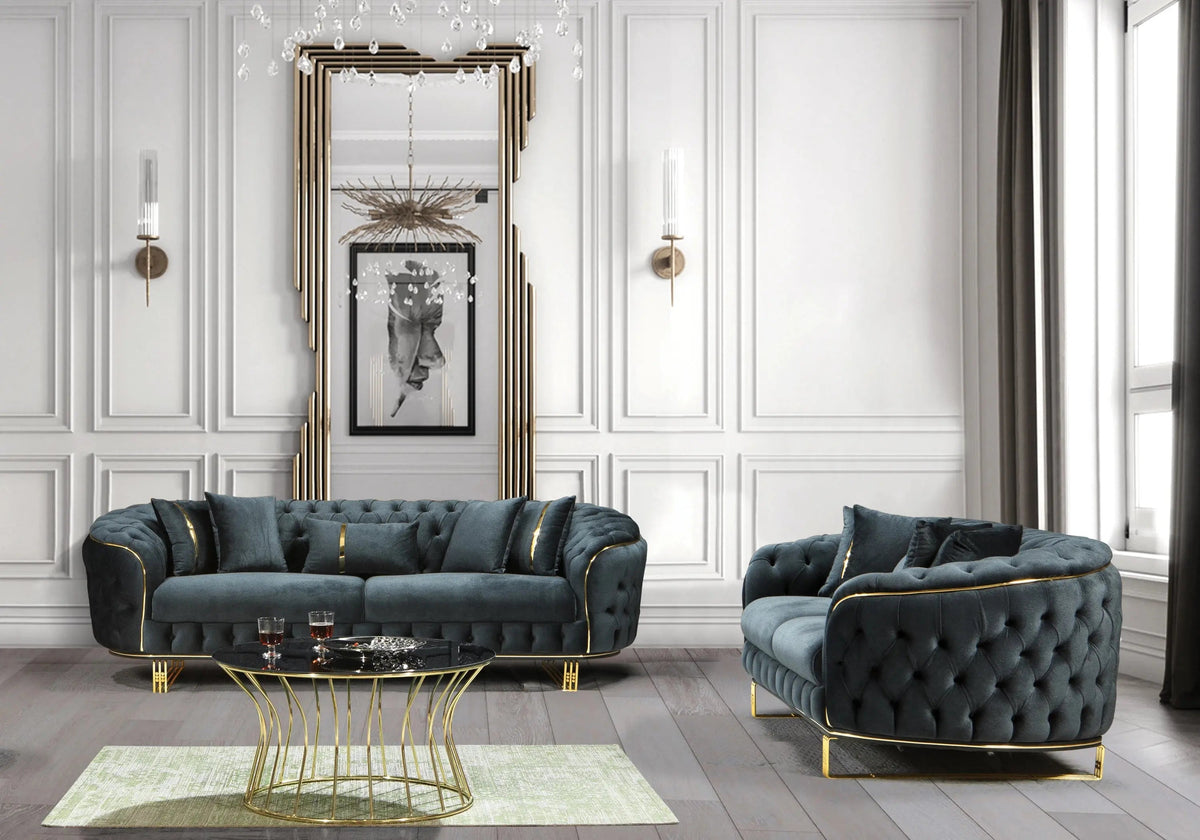canape chesterfield velours anthracite dore paris - Vue 11 - KOORIS