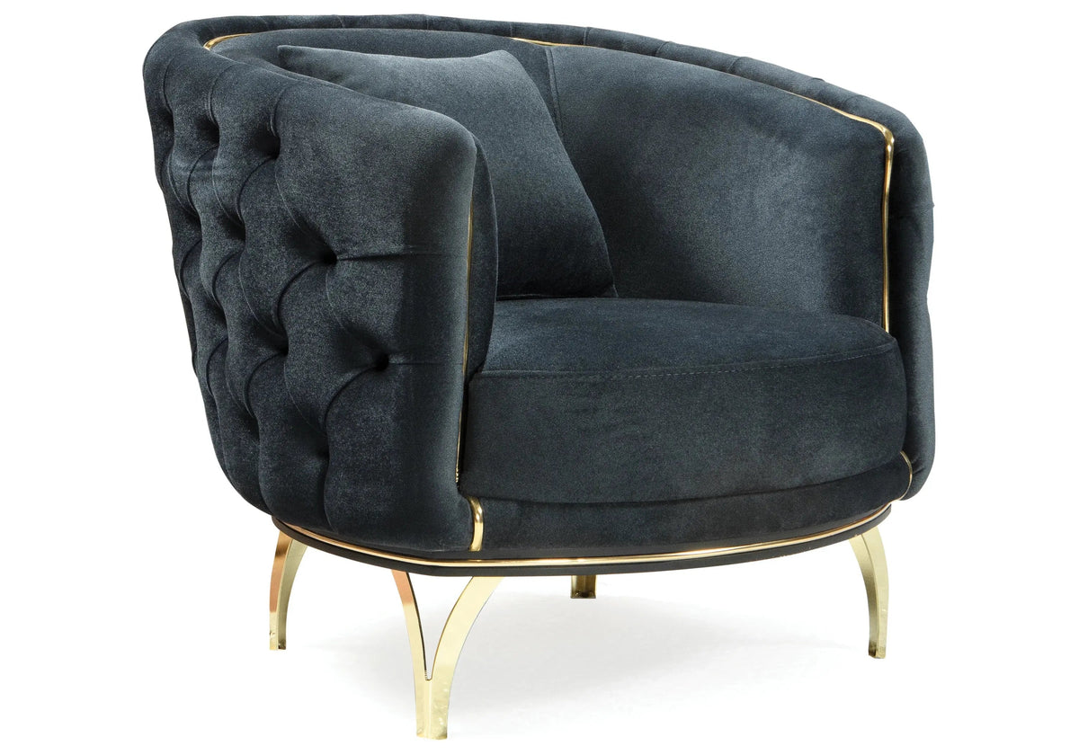 canape chesterfield velours anthracite dore paris - Vue 6 - KOORIS