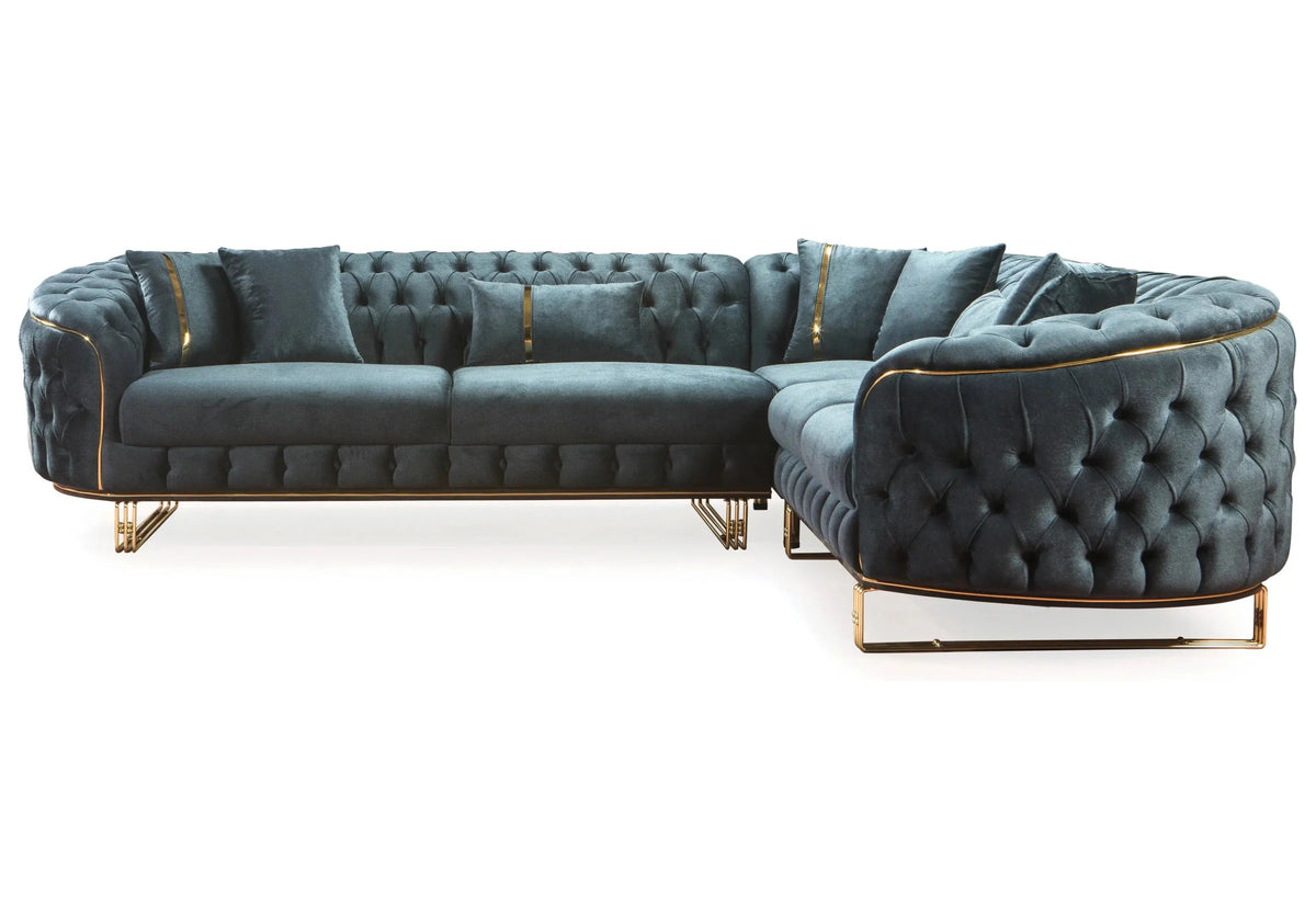 canape chesterfield velours anthracite dore paris - Vue 3 - KOORIS