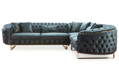 canape chesterfield velours anthracite dore paris - Vue 3 - KOORIS