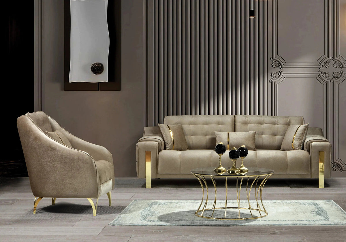 canape capitonne velours beige sinem - Vue 1 - KOORIS