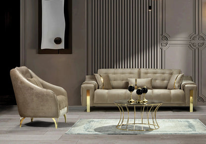 canape capitonne velours beige sinem - Vue 1 - KOORIS