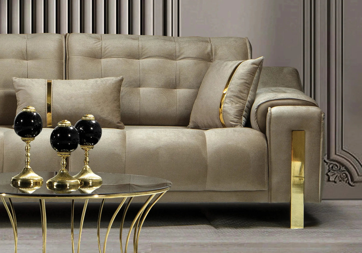 canape capitonne velours beige sinem - Vue 6 - KOORIS