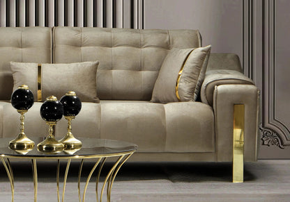 canape capitonne velours beige sinem - Vue 6 - KOORIS
