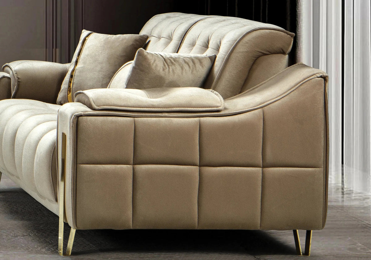 canape capitonne velours beige sinem - Vue 7 - KOORIS
