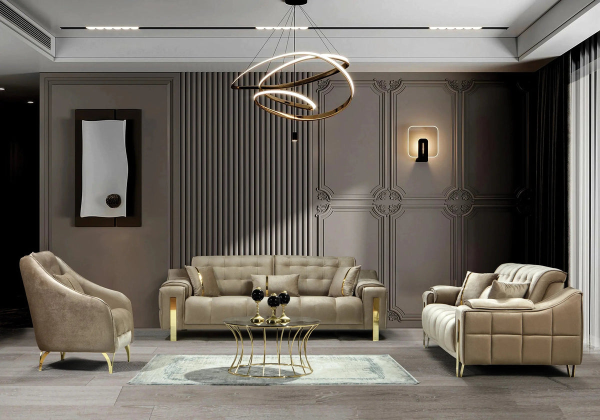 canape capitonne velours beige sinem - Vue 2 - KOORIS
