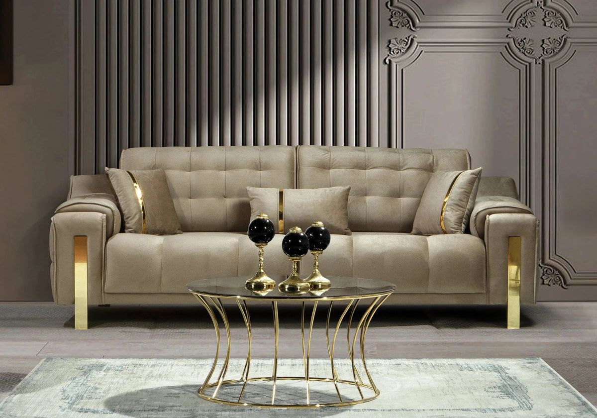 canape capitonne velours beige sinem - Vue 8 - KOORIS