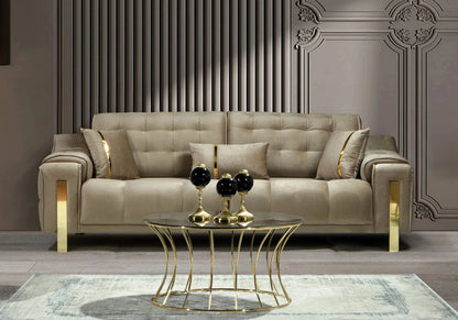 canape capitonne velours beige sinem - Vue 8 - KOORIS