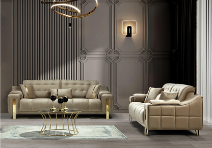 canape capitonne velours beige sinem - Vue 9 - KOORIS