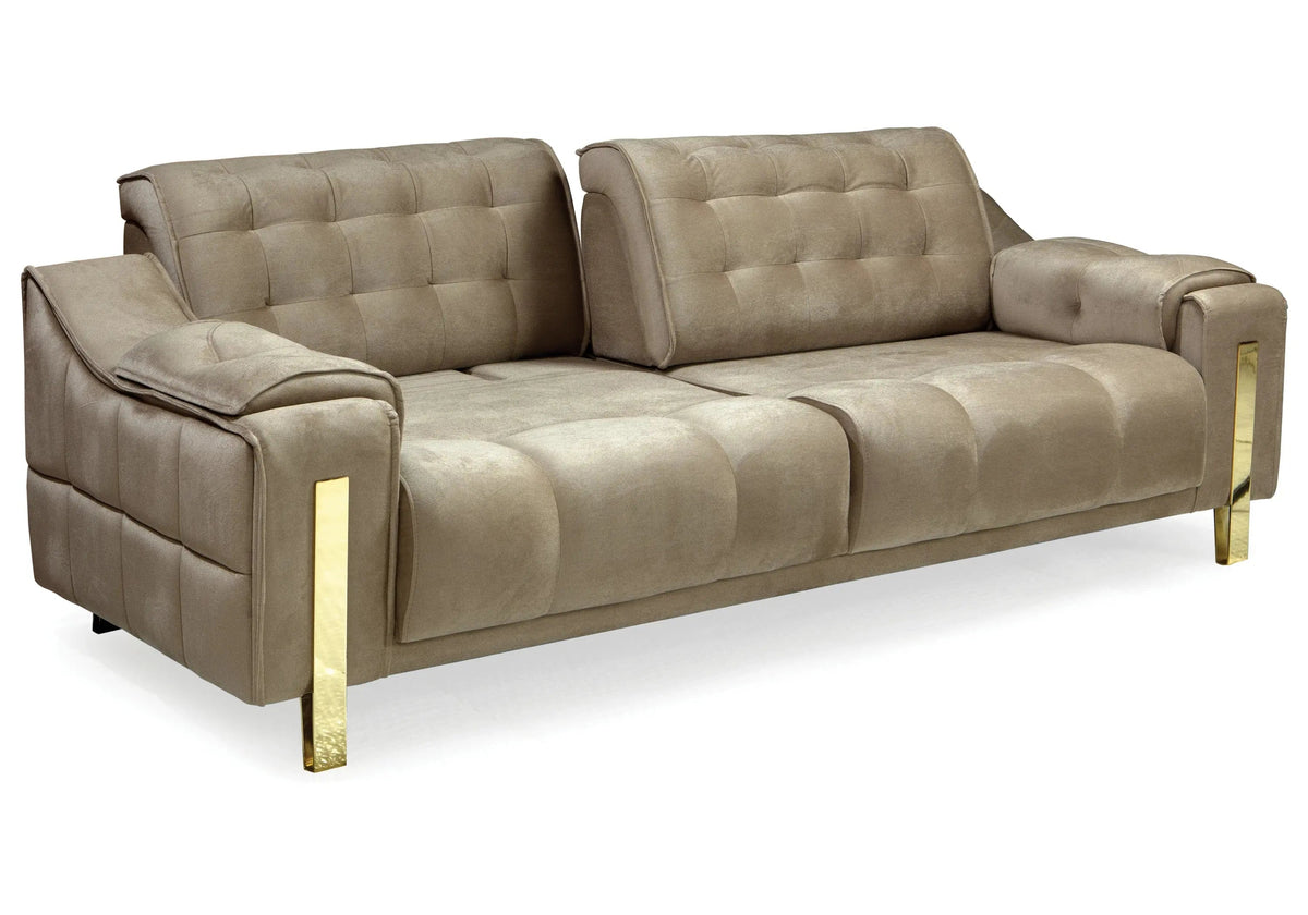 canape capitonne velours beige sinem - Vue 3 - KOORIS