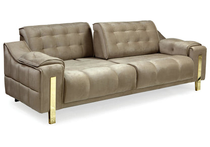 canape capitonne velours beige sinem - Vue 3 - KOORIS