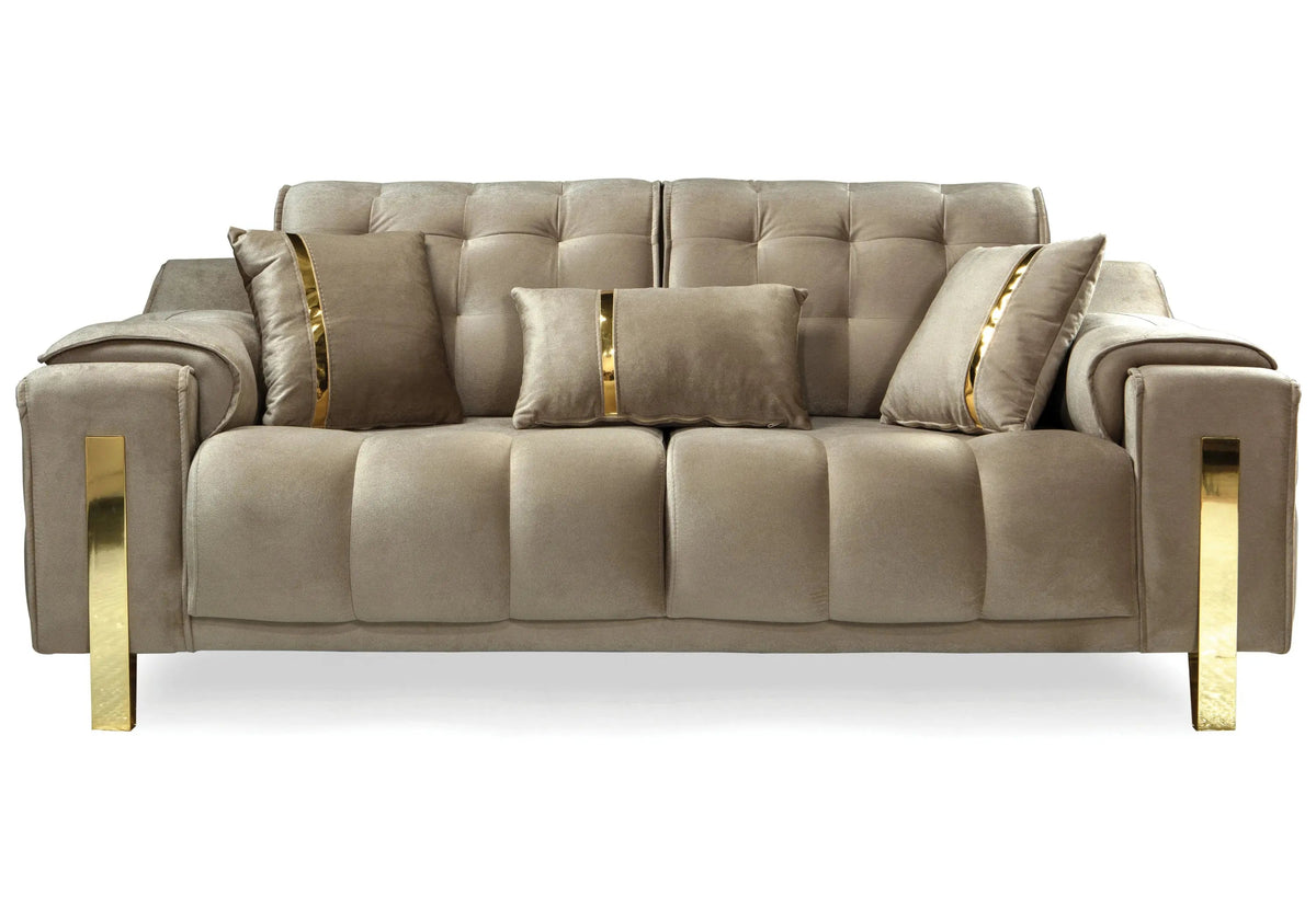 canape capitonne velours beige sinem - Vue 4 - KOORIS
