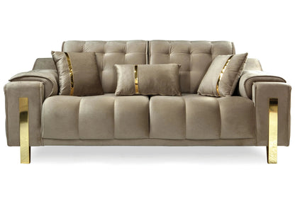 canape capitonne velours beige sinem - Vue 4 - KOORIS