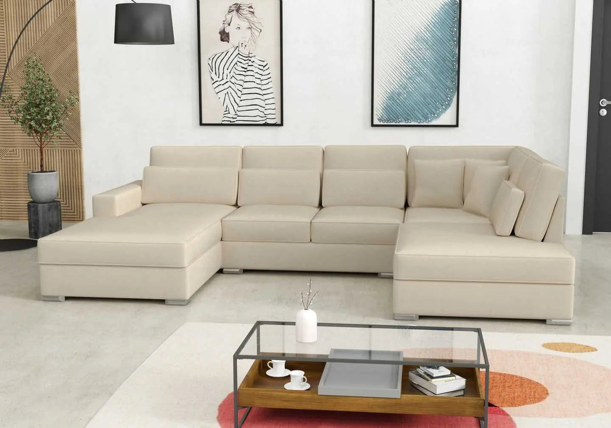 Canapé d'angle en u modulaire en beige | Kroma