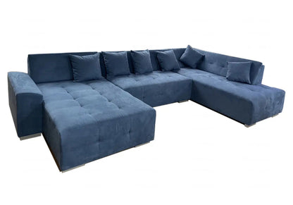 Grand canapé d'angle en u tissu bleu | Kova