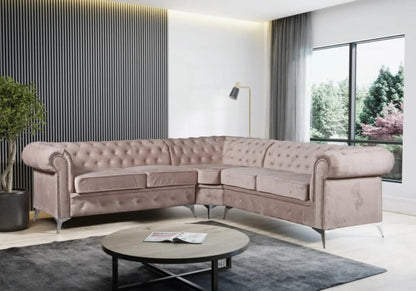 Canapé d'angle chesterfield en beige | Nexo