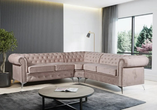 Canapé d'angle chesterfield en beige | Nexo