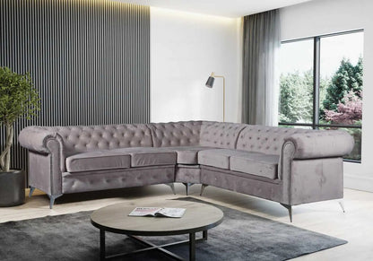 Canapé d'angle chesterfield capitonné gris | Nexo