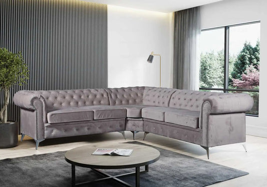 Canapé d'angle chesterfield capitonné gris | Nexo