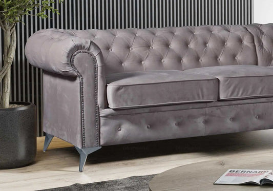Canapé d'angle chesterfield capitonné gris | Nexo