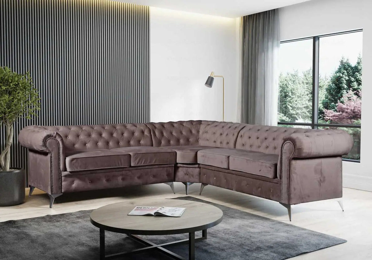 Canapé d'angle chesterfield capitonné moka | Nexo