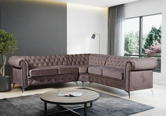 Canapé d'angle chesterfield capitonné moka | Nexo
