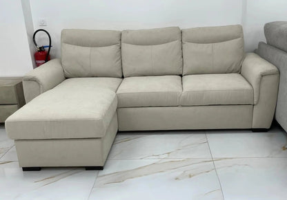 Canapé d'angle convertible beige tissu moderne | Velis